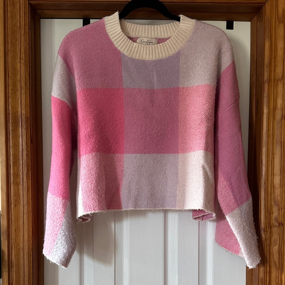 Jessica Simpson Pink and Cream Checkered Sweater